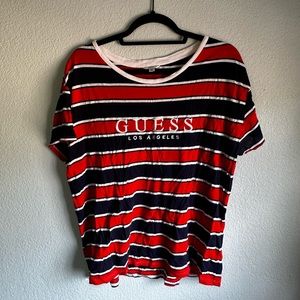 Red/navy guess striped t shirt